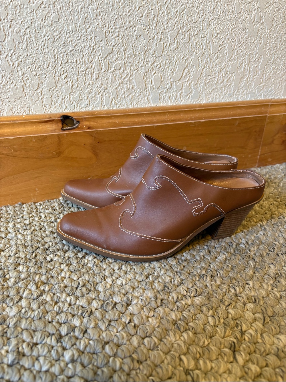 Brown Leather western cowboy Mule Heels